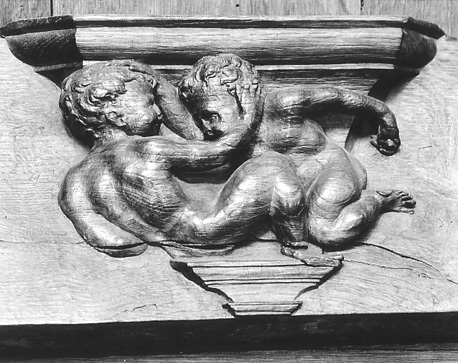 Koorgestoelte, detail: misericorde met twee vechtende kinderen