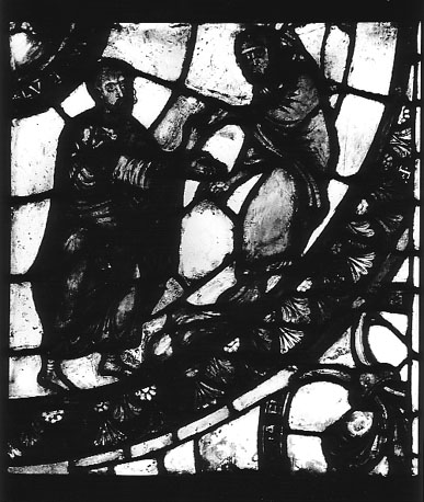 Gebrandschilderd raam, detail: twee menselijke figuren