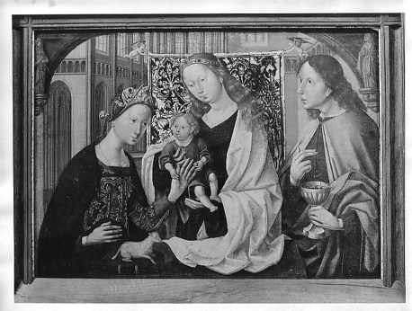 Maria met kind en de Heilige Agnes en Johannes de Evangelist: het mystieke huwelijk van de Heilige Agnes