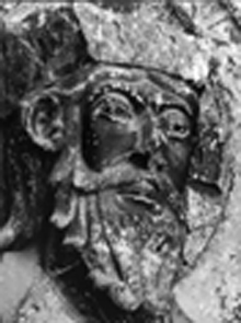 Tympaan, de Apocalyps, detail: het hoofd van Maiestas Domini.
