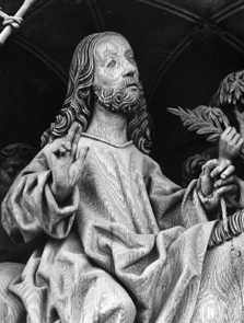 Hoofdaltaar, predella, links: Intocht van Christus in Jeruzalem. Detail