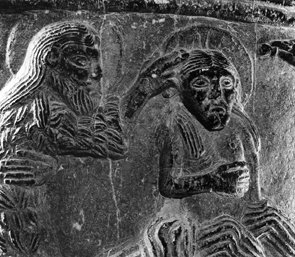 Doopvont, detail: doop van Christus
